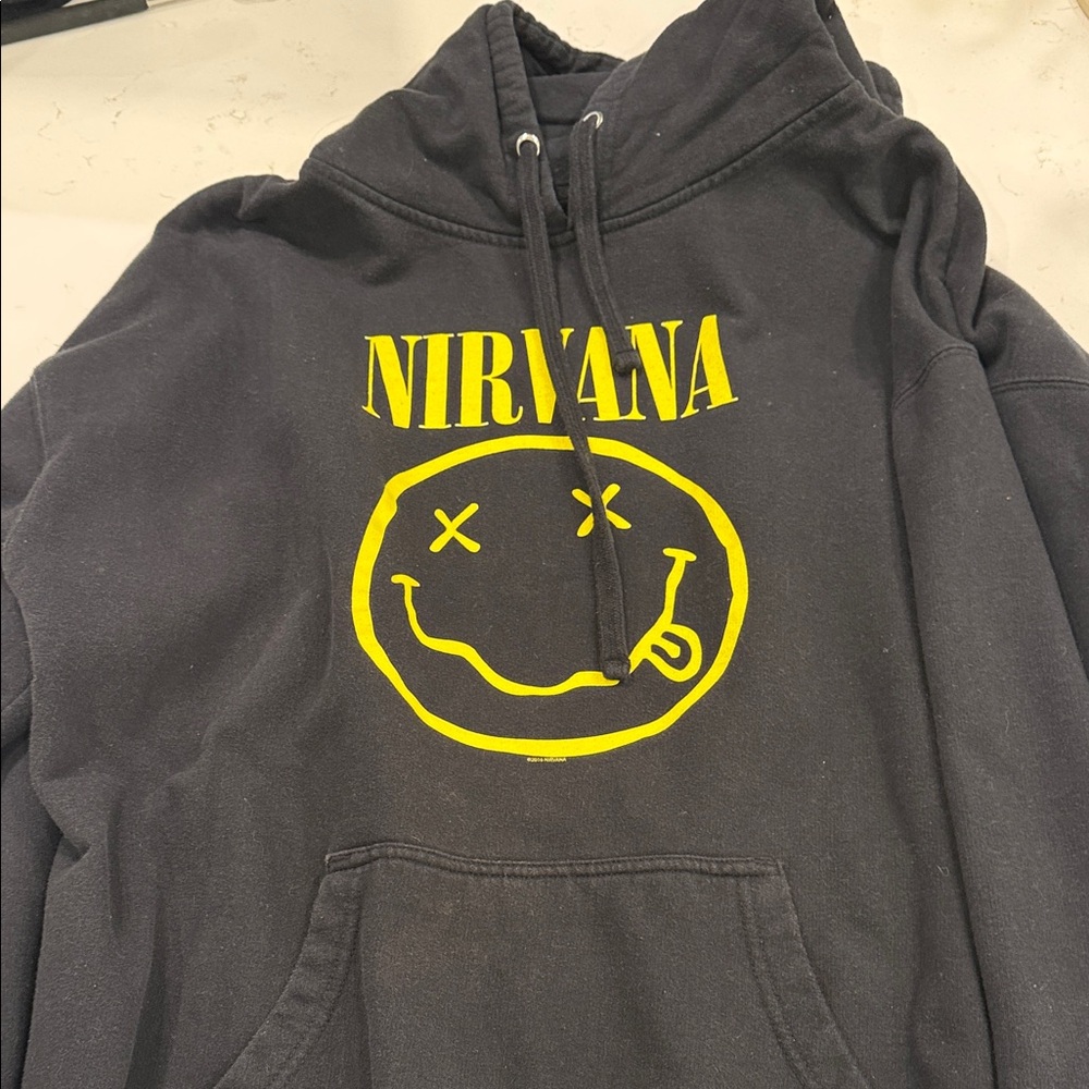 NIRVANA Black Hoodie with Vibrant Yellow Emblem